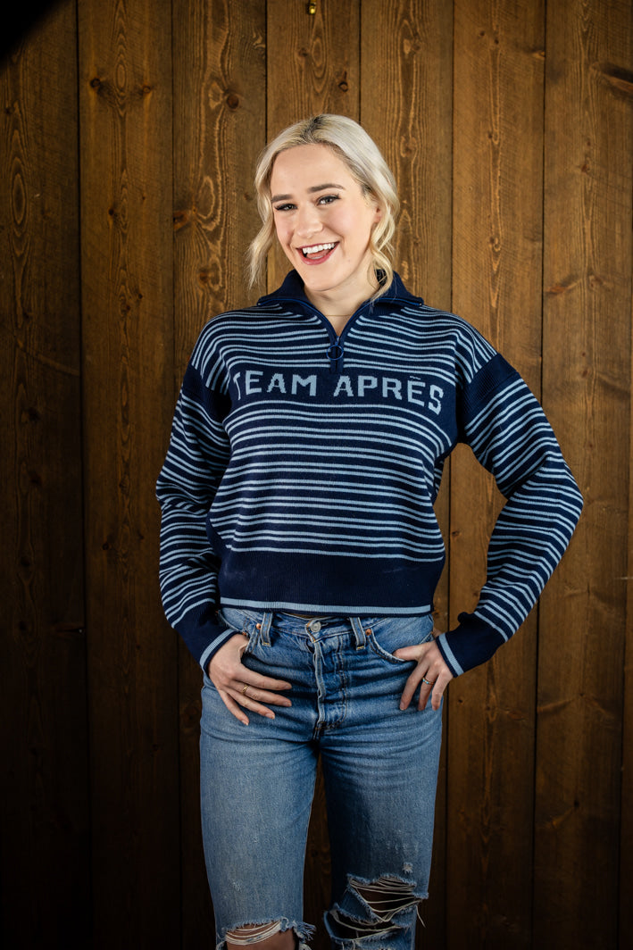 "Team Après" Merino Wool Quarter Zip Sweater